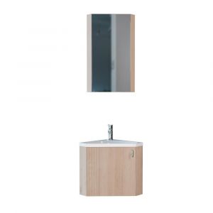 Ensemble meuble lave-mains d'angle d&eacute;cor ch&ecirc;ne  + armoire miroir