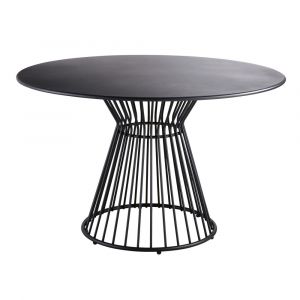 Table de jardin ronde en m&eacute;tal noir mat 4 personnes D120
