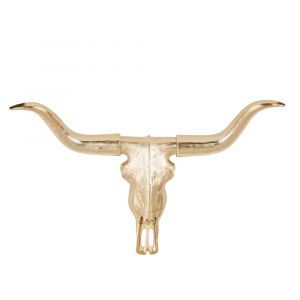 D&eacute;co murale troph&eacute;e t&ecirc;te de buffle en acier dor&eacute; 104x63