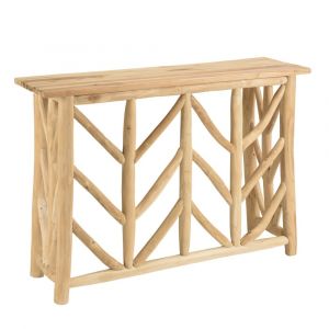 Console en teck naturel pi&egrave;tement ajour&eacute;