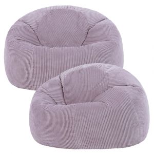 Lot de 2 poufs velours c&ocirc;tel&eacute; violet lavande