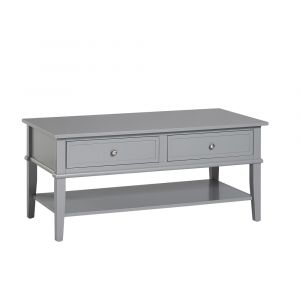 Table basse avec 2 tiroirs en m&eacute;lamin&eacute; gris