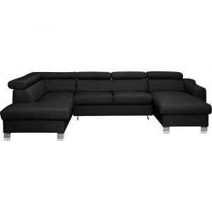 Canap&eacute; d'angle gauche convertible en cuir noir 7 places