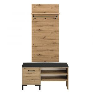 Meuble entr&eacute;e porte-manteau banc &agrave; chaussures 1 porte stratifi&eacute;s beige