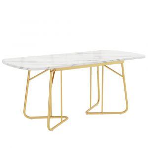 Table de salle à manger extensible effet marbre blanche pieds dorés