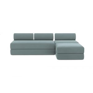 Canap&eacute; d'angle convertible 6 places en tissu bleu vert