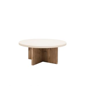 Table basse ronde en microciment blanc cass&eacute; et vieilli &Oslash;60x33cm