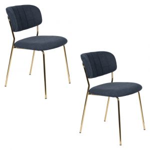 Lot de 2 chaises de repas en tissu avec structure dor&eacute;e