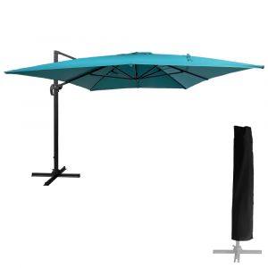 Parasol d&eacute;port&eacute; rectangulaire 3x4m toile bleu avec housse