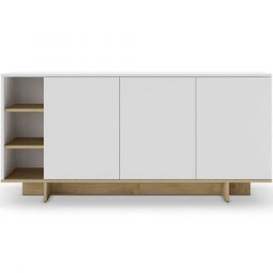 Buffet 3 portes blanc et d&eacute;cor ch&ecirc;ne 170 cm