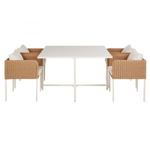 Ensemble table et 4 chaises de jardin en métal écru et résine recyclée beige