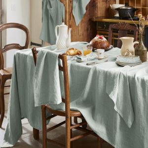Nappe rectangle lin français eucalyptus 170x350 cm