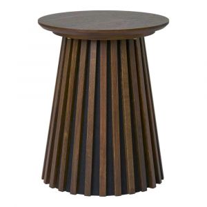 Table  d'appoint ronde pied central relief mdf placage chêne fumé