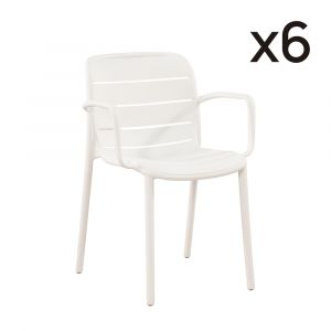 Lot de 6 chaises de jardin empilables en polypropylène blanc