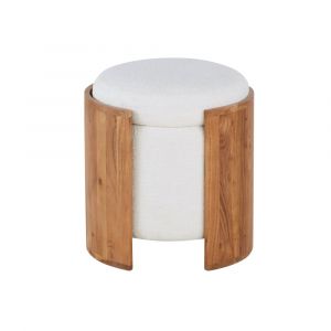 Pouf coffre bouclettes blanches et bois d'acacia
