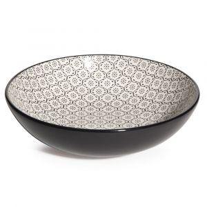 Assiette creuse en c&eacute;ramique &agrave; motifs noirs