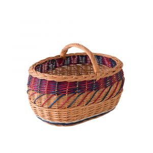 Panier en osier brun bleu et rose