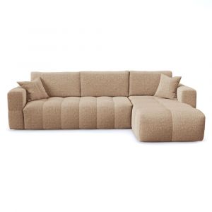 Canapé angle droit convertible express 5 places velours texturé taupe