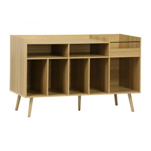 Meuble vinyle vintage XL en MDF effet bois de fr&ecirc;ne, 130 cm