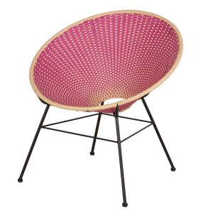 Fauteuil de jardin en acier noir et r&eacute;sine recycl&eacute;e tress&eacute;e rose et beige