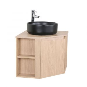 Ensemble meuble sous vasque d'angle  + vasque noire + robinet