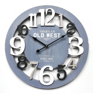Horloge murale bois sculpt&eacute; gris blanc et noir &oslash; 55 cm