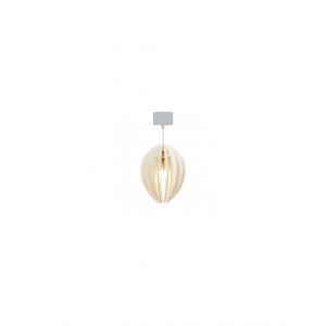Lampe suspension bois et b&eacute;ton fr&ecirc;ne teint&eacute; blanc cordon blanc