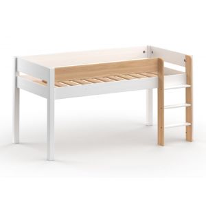 Lit mi-hauteur 90x190 en Pin massif Blanc et Bois