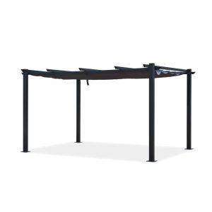 Tonnelle 3x4m avec toile r&eacute;tractable en aluminium gris