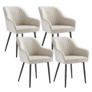 4 chaises salle &agrave; manger velours rembourr&eacute;es avec accoudoirs beige