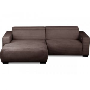 Canap&eacute; d'angle gauche 1 relax &eacute;lectrique velours cotel&eacute; chocolat