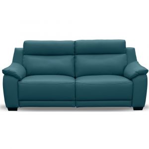 Canap&eacute; 3 places avec 2 relax &eacute;lectriques en cuir turquoise