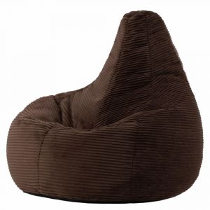 Pouf poire &agrave; dossier haut velours c&ocirc;tel&eacute; brun chocolat