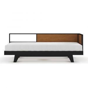 Pack lit méridienne gigogne avec matelas noir et noisette 80x200 cm