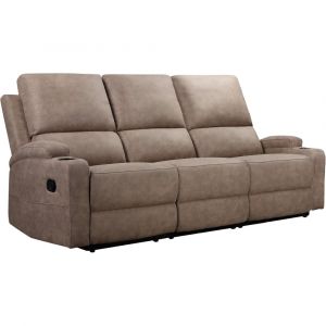 Canap&eacute; relax manuel 3 places avec 2 relax en microfibre taupe