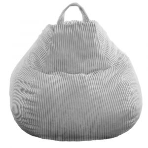 Pouf poire d&eacute;houssable velours c&ocirc;tel&eacute; - 80x70 cm gris clair