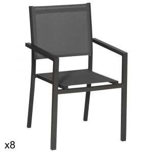 Lot de 8 chaises en aluminium anthracite et textil&egrave;ne gris