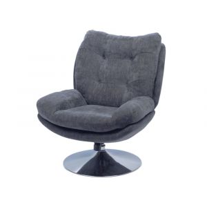 Fauteuil pivotant en tissu anthracite avec pied en m&eacute;tal chrom&eacute;
