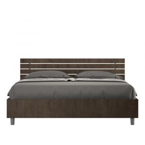 Lit coffre 160x200 t&ecirc;te de lit inclin&eacute;e effet bois noyer