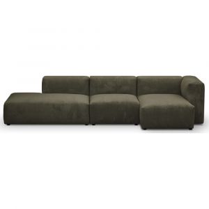 Canapé modulable angle droit 5 places en velours côtelé vert kaki