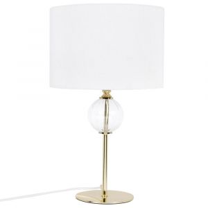 Lampe en m&eacute;tal dor&eacute; et verre et abat-jour &eacute;cru