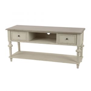 Meuble TV bas en bois 2 tiroirs 1 niche et 1 tablette