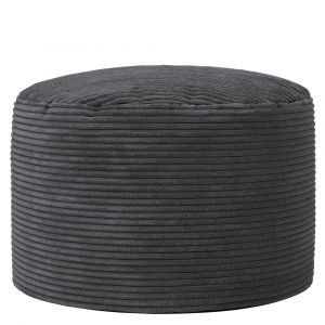 Pouf repose-pieds rond velours c&ocirc;tel&eacute; gris anthracite