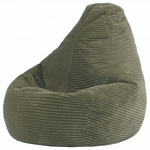 Pouf poire enfant &agrave; dossier haut velours c&ocirc;tel&eacute; vert sauge