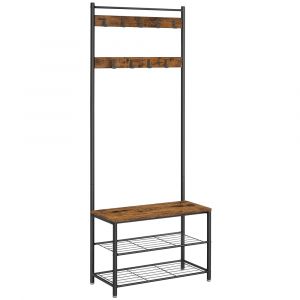 Porte-manteau effet bois acier marron rustique et noir