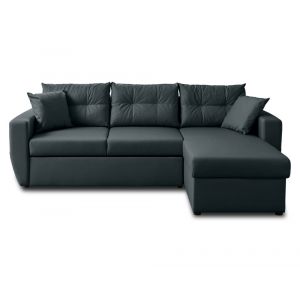 Canap&eacute; d'angle r&eacute;versible convertible 4 places en simili gris