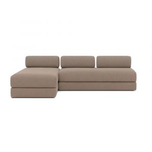 Canap&eacute; d'angle convertible 6 places en tissu marron