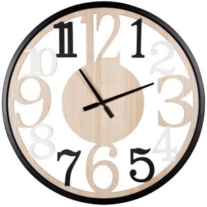 Horloge murale ajour&eacute;e beige, blanche et noire, D70 cm
