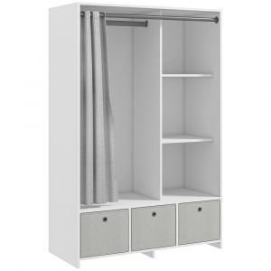 Vestiaire d'entrée - barre penderie, 3 niches, 3 tiroirs tissu, rideau