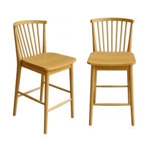 Tabouret de bar &agrave; barreaux bois d'h&eacute;v&eacute;a et contreplaqu&eacute; naturel (lot